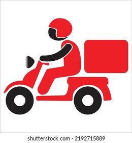 Shipping Fast Delivery Man Riding Motorcycle Icon Symbol, Pictogram Flat Design For Apps And Websites, Track And Trace Processing Status, Isolated On White Background, Vector Illustration