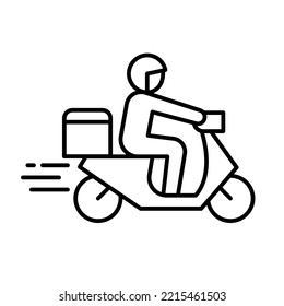 Shipping fast delivery man riding motorcycle icon symbol, Pictogram flat outline design for apps and websites, Isolated on white background, Vector illustration