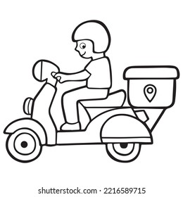 Shipping fast delivery man riding motorcycle icon symbol, Coloring Page Vector illustration
