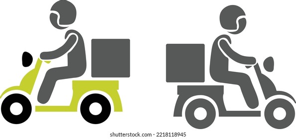 Shipping fast delivery man riding motorcycle icon symbol, Pictogram flat design for apps and websites, Track and trace processing status, Isolated on white background, Vector illustration