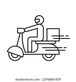 Envío rápido hombre de entrega en motocicleta símbolo de icono, Pictograma diseño de contorno plano para aplicaciones y sitios web, Aislado en fondo blanco, ilustración vectorial