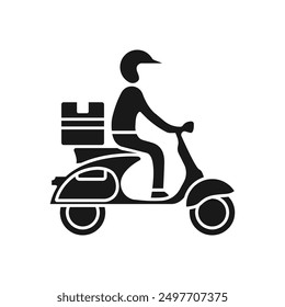 Envío entrega rápida hombre montando símbolo de icono de motocicleta, Pictograma diseño de contorno plano para App y Sitios web, Pista y Estado de procesamiento de rastros, aislado sobre fondo blanco, Ilustración vectorial