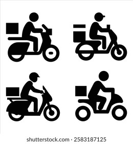 Shipping fast delivery man riding motorcycle icon symbol, Pictogram flat design for apps and websites, Isolated on white background, Vector illustration