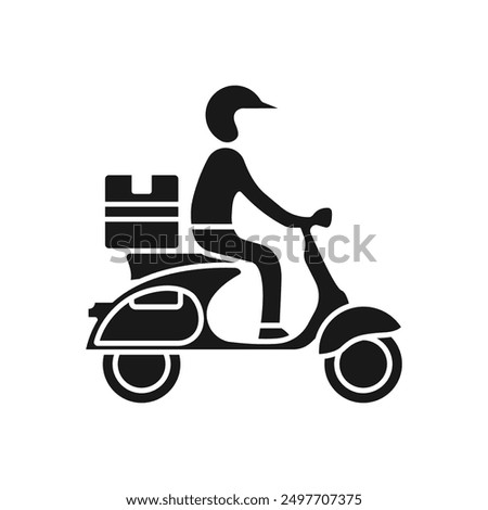 Shipping fast delivery man riding motorcycle icon symbol, Pictogram flat outline design for apps and websites, Track and trace processing status, Isolated on white background, Vector illustration