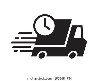 Shipping fast delivery truck with clock icon symbol, Pictogram flat design for apps and websites, Isolated on white background, Vector illustration