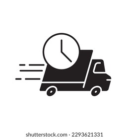 Shipping fast delivery truck with clock icon symbol, Pictogram flat design for apps and websites, Isolated on white background, Vector illustration