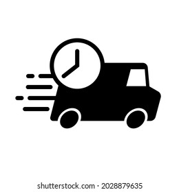 Shipping fast delivery van with clock icon symbol, Pictogram flat design for apps and websites, Track and trace processing status, Isolated on white background, Vector illustration