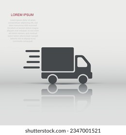 Shipping fast icon in flat style. Delivery truck vector illustration on isolated background. Express logistic sign business concept.