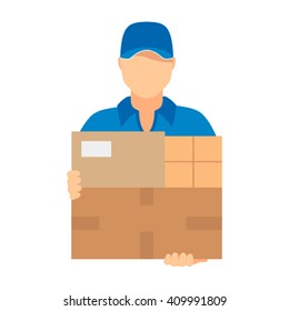 Shipping flat icons for web. a man holding a box. vector illustration isolate on a white background