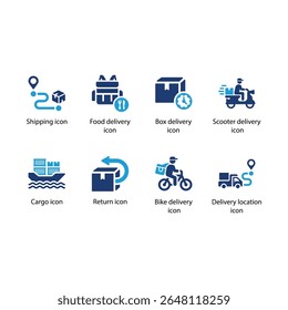 Shipping, Food delivery, Box delivery, Cargo, Return, Bike delivery, Delivery location icon