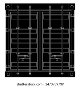 Shipping freight container. Outline drawing. Front view. Vector illustration isolated on white background