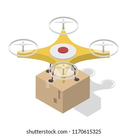 Shipping and global delivery by drone. Remote vehicle. International communication. Isolated vector isometric illustration