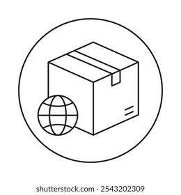 Icono de envío: caja con globo, que representa el servicio de envío y entrega global