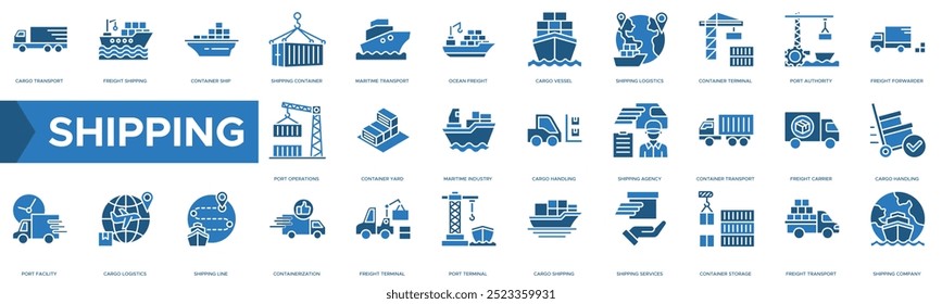 Icono de envío. Transporte de carga, envío de carga, envío de contenedores, envío de contenedores y transporte marítimo