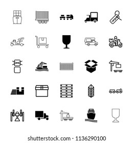 Shipping icon. collection of 25 shipping filled and outline icons such as fragile cargo, box, cargo ship, truck with luggage. editable shipping icons for web and mobile.