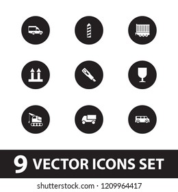 Shipping icon. collection of 9 shipping filled icons such as cargo arrow up, fragile cargo, van, cutter, crane. editable shipping icons for web and mobile.