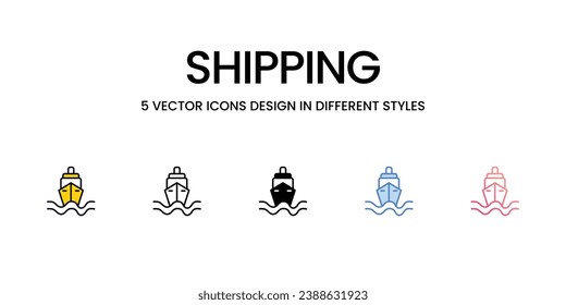 Shipping Icon Design in Five style with Editable Stroke. Line, Solid, Flat Line, Duo Tone Color, and Color Gradient Line. Suitable for Web Page, Mobile App, UI, UX and GUI design.