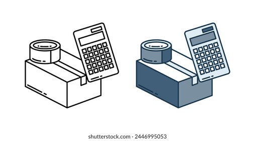 shipping icon design template with line style and bold colors. collection of vector illustration. combination of tape, calculator and box shape object.
