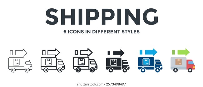 Shipping Icon In Different Style Vector Illustration. Designed In Thin Line, Regular Line, Bold Line, Glyph, Color Fill, And Flat Style Can Be Used For Web