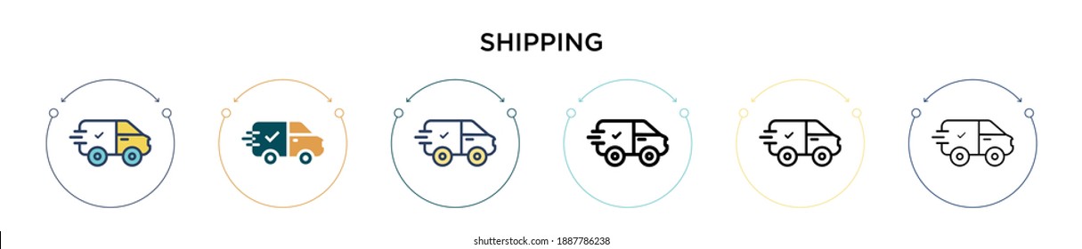 Shipping icon in filled, thin line, outline and stroke style. Vector illustration of two colored and black shipping vector icons designs can be used for mobile, ui, web