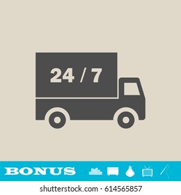Shipping icon flat. Grey pictogram on light background. Vector illustration symbol and bonus button real estate, ottoman, vase, tv, fishing rod