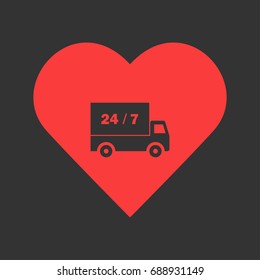 Shipping icon flat. Simple pictogram on heart background. Vector illustration symbol