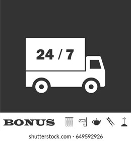 Shipping icon flat. White pictogram on black background. Vector illustration symbol and bonus icons