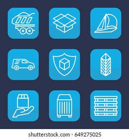 Shipping icon. set of 9 outline shipping icons such as cargo box, box, cargo, delivery car