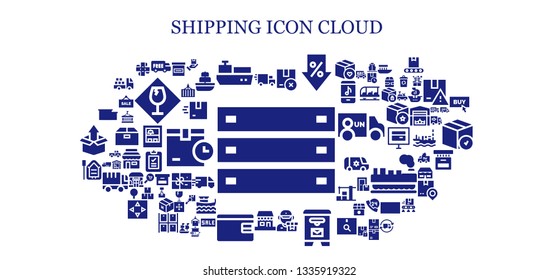 shipping icon set. 93 filled shipping icons.  Simple modern icons about  - Box, Delivery truck, Shipping, Cargo ship, Package, Sale, Delivery, Mail box, Shop, Billfold, Boat, Warehouse