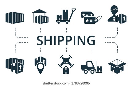Shipping icon set. Collection contain pack of pixel perfect creative icons. Shipping elements set