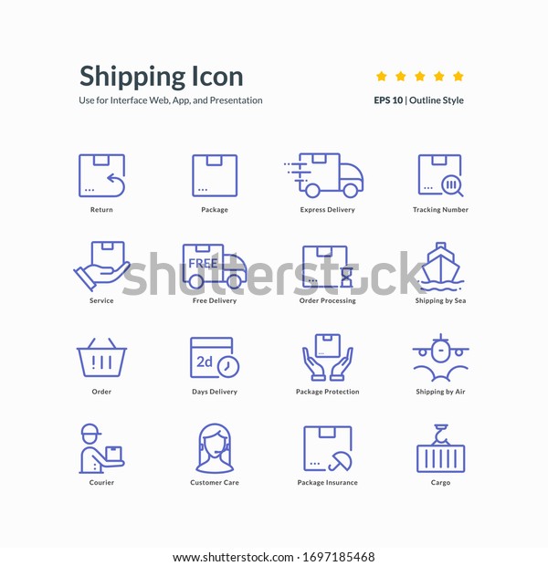 shipping icon set line style icon design vector\
illustration  contain package, delivery, express, free, order,\
customer care, courier, sea,\
air