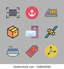 shipping icon set. vector set about move, ship, postal and anchor icons set.