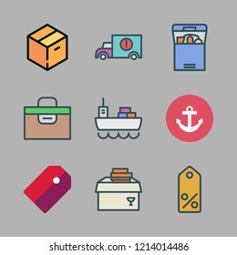 shipping icon set. vector set about anchor, warehouse, cargo ship and delivery icons set.