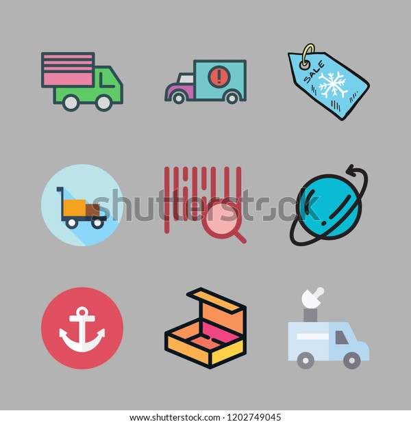 shipping icon set. vector set\
about delivery, open box, barcode and transportation icons\
set.