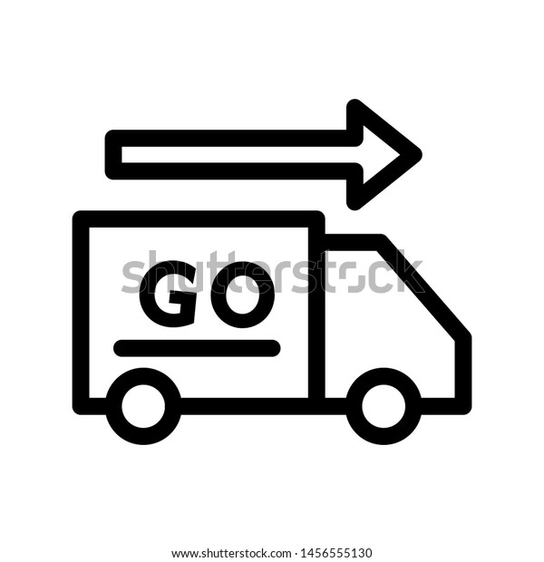 Shipping Icon , Template Logo Design Emblem\
Isolated Illustration , Delivery Car Box Free Transport , Outline\
Solid Background\
White\
