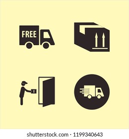 shipping icon. shipping vector icons set parcel box, courier gives parcel, fast delivery truck and free delivery