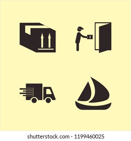 shipping icon. shipping vector icons set courier gives parcel, fast delivery truck, ship and parcel box