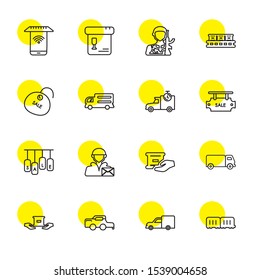 shipping icons. Editable 16 shipping icons. Included icons such as Wagon, Lorry, Sale, Box, Truck, Delivery, Delivery man, Pallet, Militar, Merchandise. shipping trendy icons for web.