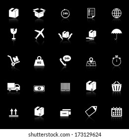 Shipping icons with reflect on black background, stock vector