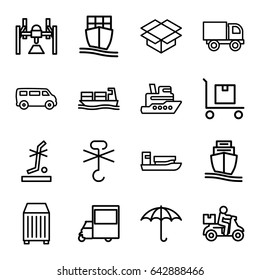 Shipping icons set. set of 16 shipping outline icons such as van, keep dry cargo, box, no standing nearby, no cargo warning, truck, delivery bike