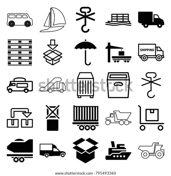 Shipping icons. set of 25\
editable filled and outline shipping icons such as ship, van, box,\
no cargo warning, delivery car, cargo on cart, object move,\
shipping truck
