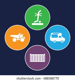 shipping icons set. Set of 4 shipping filled icons such as truck, van, cargo box