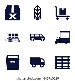 Shipping icons set. set of 9 shipping filled icons such as van, cargo box, cargo, box, question box