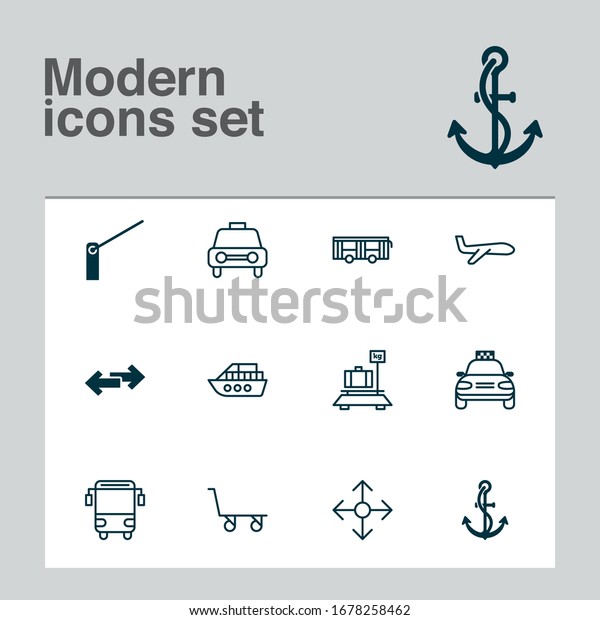 Shipping icons set with car vehicle, taxi, luggage\
weight and other navigation arrows elements. Isolated vector\
illustration shipping\
icons.