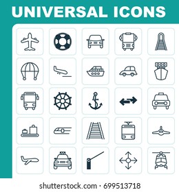 Shipping Icons Set. Collection Of Auto Car, Skydive, Streetcar And Other Elements. Also Includes Symbols Such As Marine, Aircraft, Railway.
