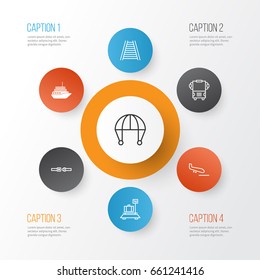 Shipping Icons Set. Collection Of Baggage, Safety Belt, Cruise And Other Elements. Also Includes Symbols Such As Transport, Protection, Arrival.