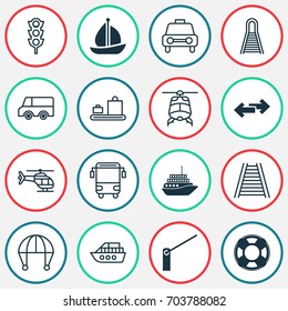 Shipping Icons Set. Collection Of Boat, Chopper, Railroad And Other Elements. Also Includes Symbols Such As Parachute, Cargo, Baggage.