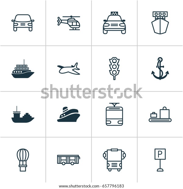 Shipping Icons Set. Collection Of Car Vehicle,\
Travel Boat, Roadsign And Other Elements. Also Includes Symbols\
Such As Taxi, Yacht,\
Parking.