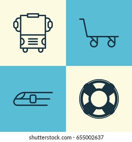 Shipping Icons Set. Collection Of Cargo Cart, Lifebuoy, Transport And Other Elements. Also Includes Symbols Such As Rescue, Train, Railway.