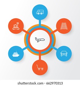 Shipping Icons Set. Collection Of Cargo Cart, Baggage, Lorry And Other Elements. Also Includes Symbols Such As Railway, Cargo, Train.